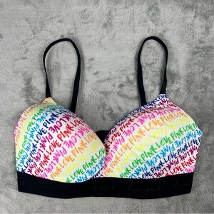 Victorias Secret PINK Bra Size 40D Rainbow Wear Everywhere Wireless Push Up Love